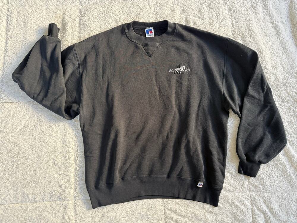 Vintage Russell Athletic Crewneck Black Dressage Horse Embroidered Black L USA